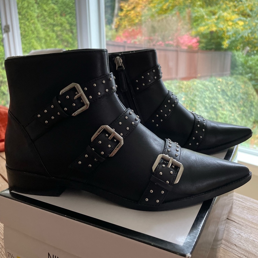 Nine West: Black Studded Ankle Boots